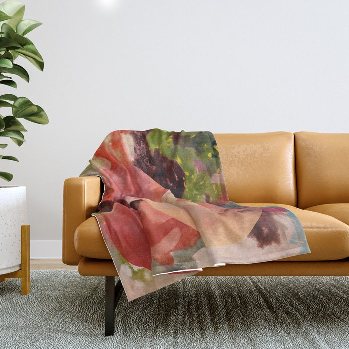 pink summer roses 2 triptych abstract Throw Blanket Gallery Image 1