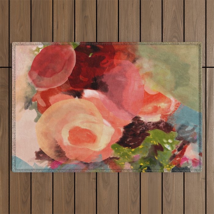 pink summer roses 2 triptych abstract Outdoor Rug Gallery Image 1