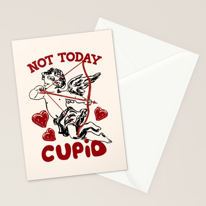 Not Today Cupid Funny Anti Valentine Quote Stationery Card Gallery Image 2
