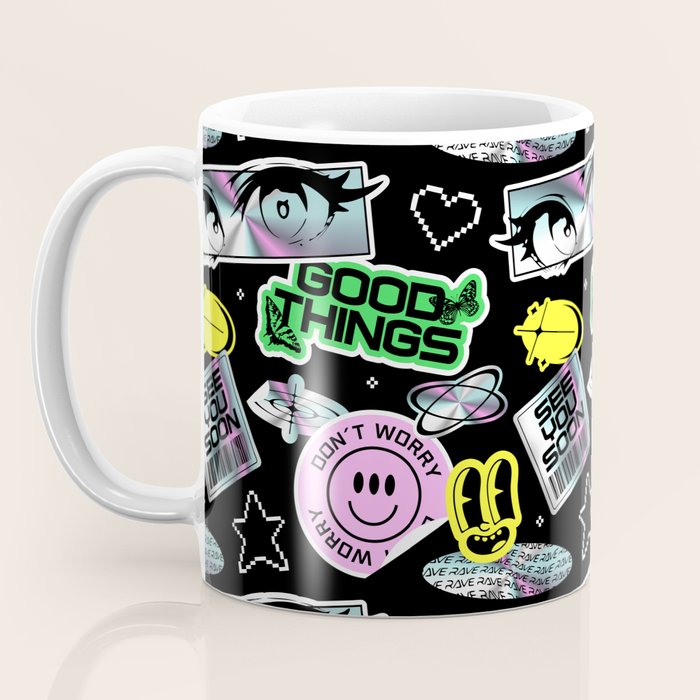 Retro holographic Y2K sticker pattern Coffee Mug Gallery Image 3