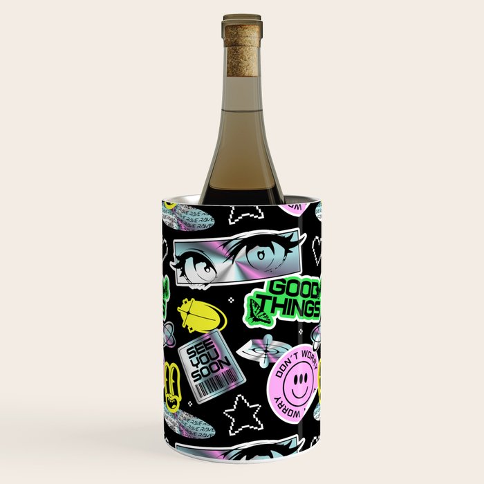 Retro holographic Y2K sticker pattern Wine Chiller Gallery Image 1