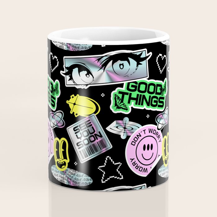 Retro holographic Y2K sticker pattern Coffee Mug Gallery Image 4