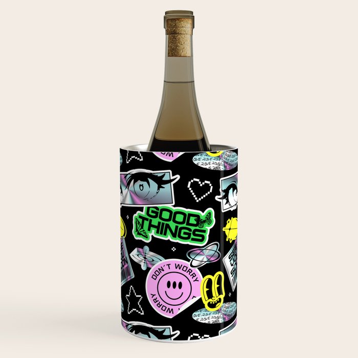 Retro holographic Y2K sticker pattern Wine Chiller Gallery Image 2
