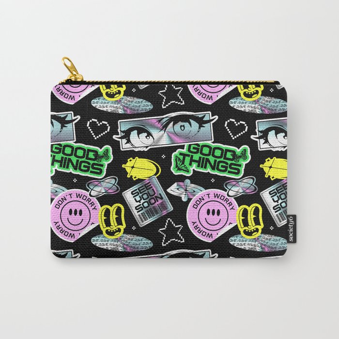 Retro holographic Y2K sticker pattern Carry All Pouch Gallery Image 1