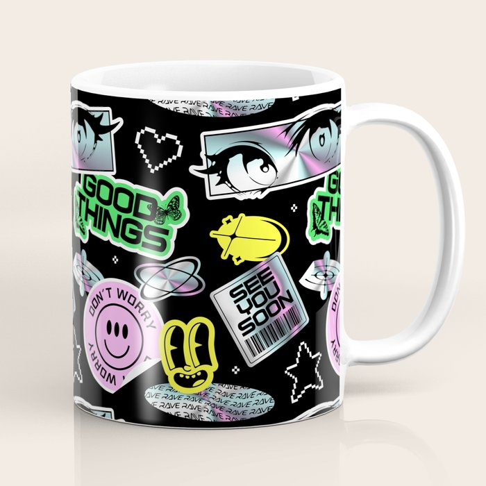 Retro holographic Y2K sticker pattern Coffee Mug Gallery Image 1