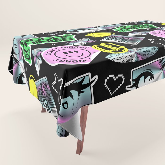 Retro holographic Y2K sticker pattern Tablecloth Gallery Image 1