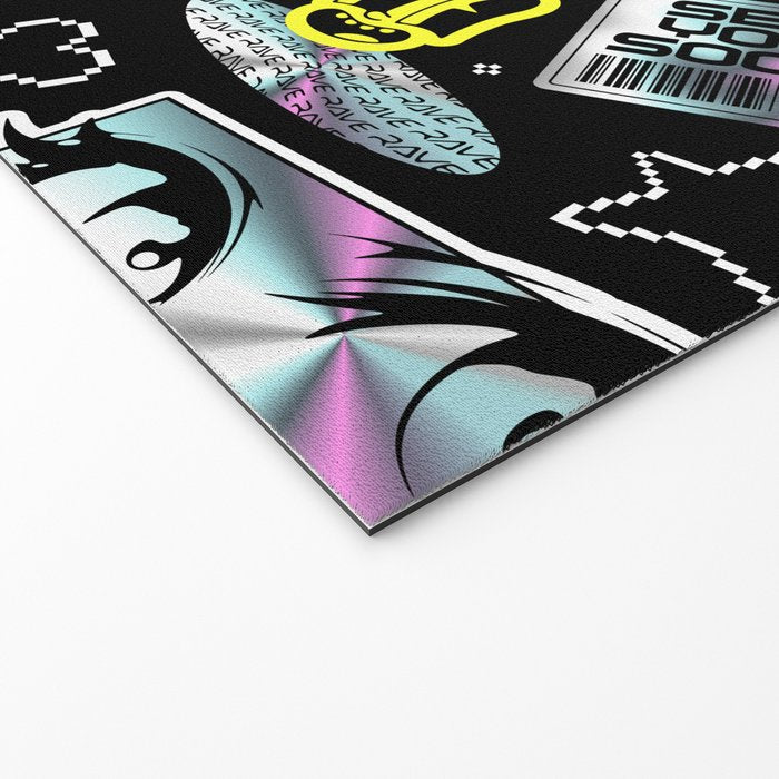 Retro holographic Y2K sticker pattern Welcome Mat Gallery Image 2