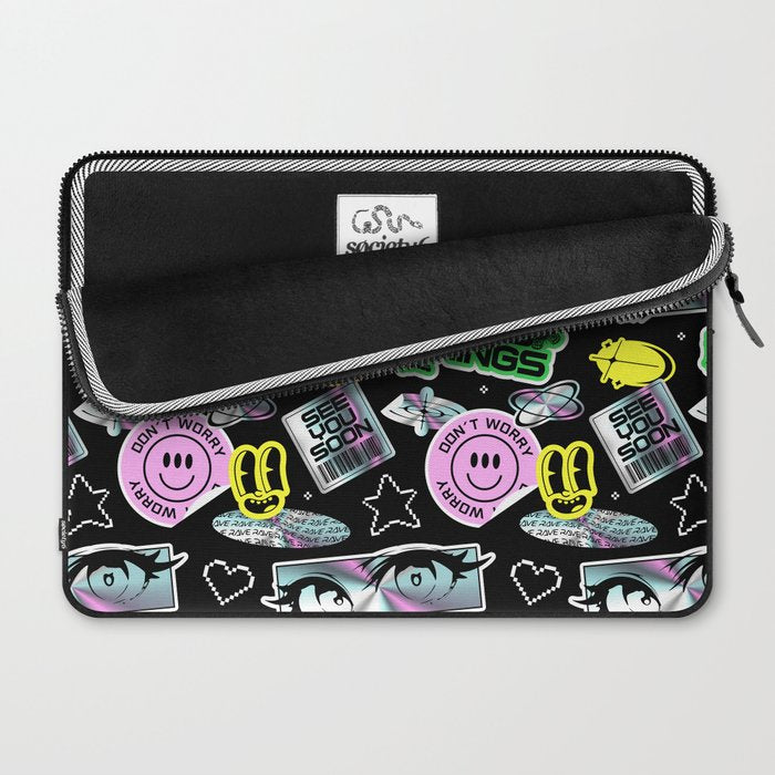 Retro holographic Y2K sticker pattern Laptop Sleeve Gallery Image 2