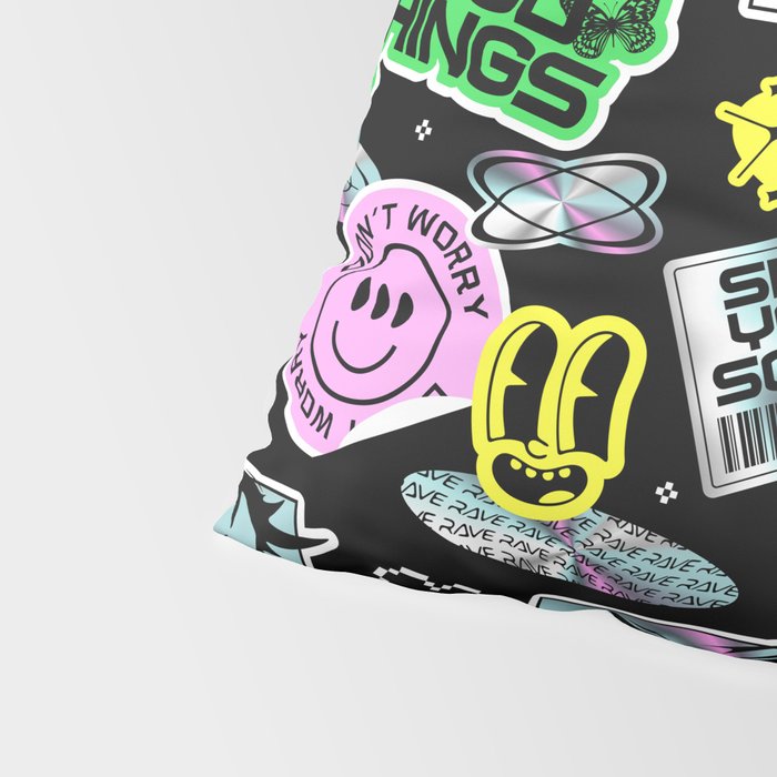 Retro holographic Y2K sticker pattern Pillow Sham Gallery Image 4