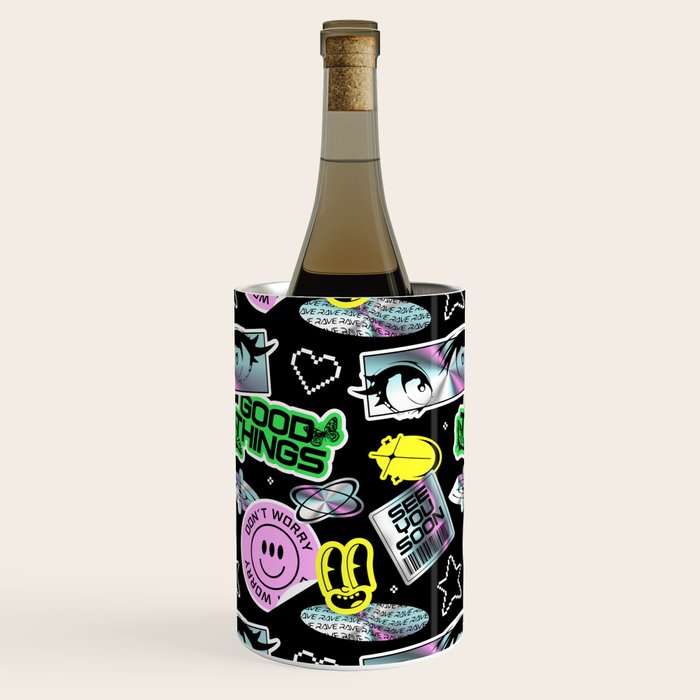 Retro holographic Y2K sticker pattern Wine Chiller Gallery Image 3