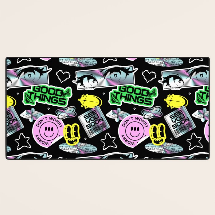 Retro holographic Y2K sticker pattern Desk Mat Gallery Image 3