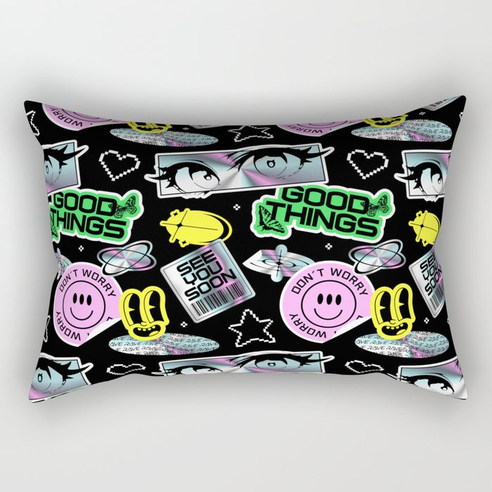 Retro holographic Y2K sticker pattern Rectangular Pillow Gallery Image 2