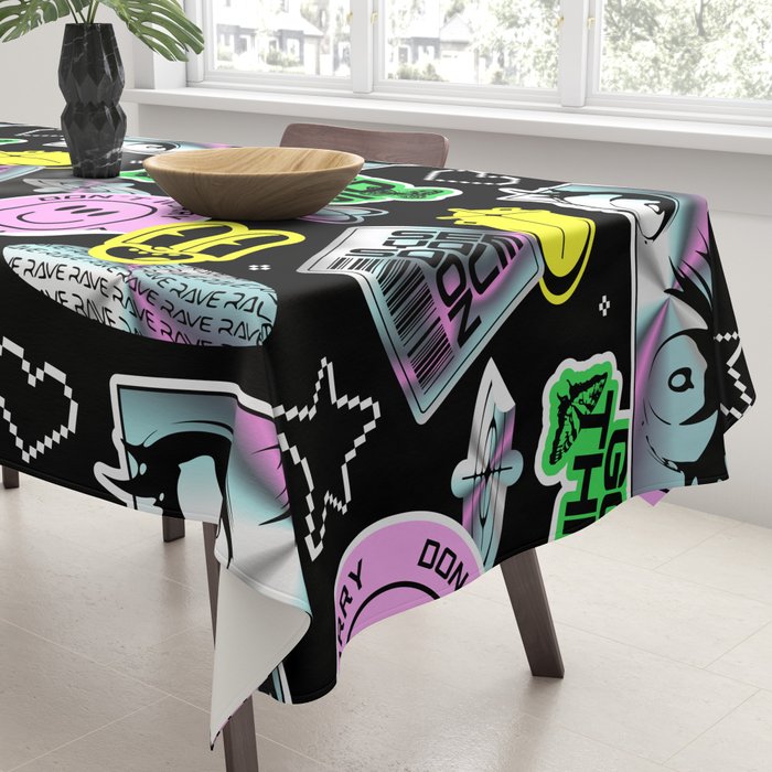 Retro holographic Y2K sticker pattern Tablecloth Gallery Image 3