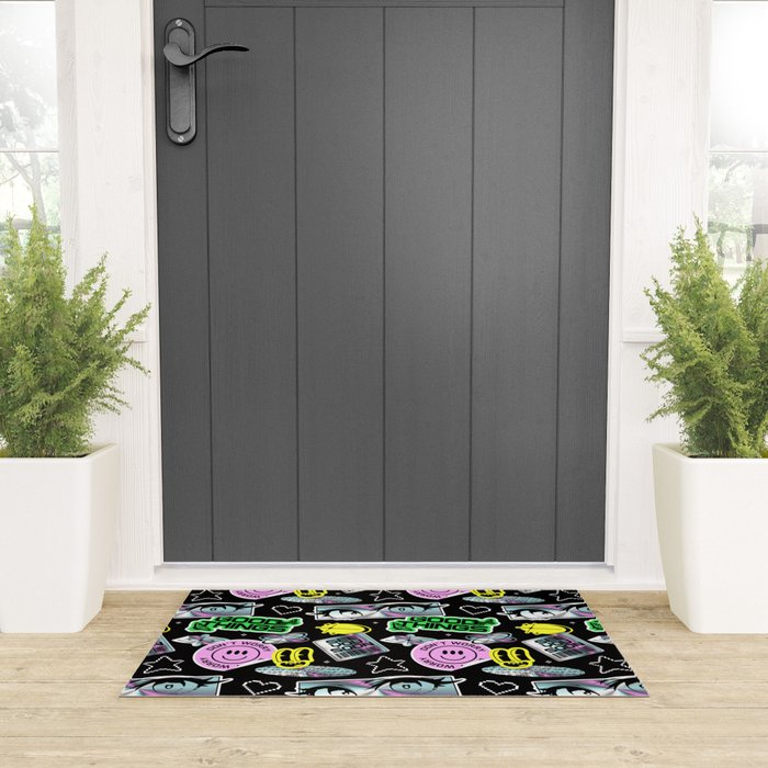 Retro holographic Y2K sticker pattern Welcome Mat Gallery Image 3