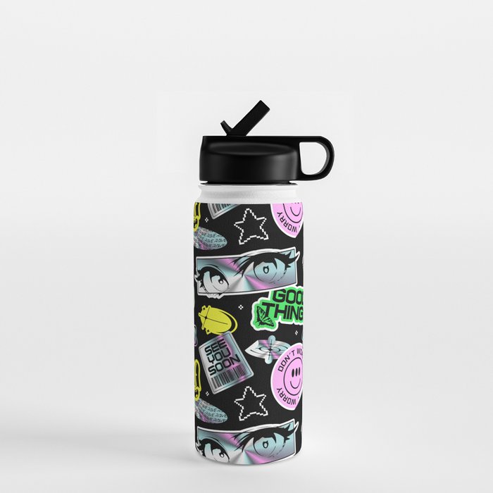 Retro holographic Y2K sticker pattern Water Bottle Gallery Image 1