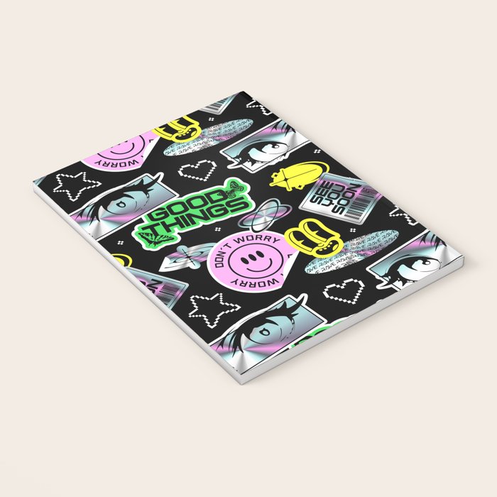 Retro holographic Y2K sticker pattern Notebook Gallery Image 3