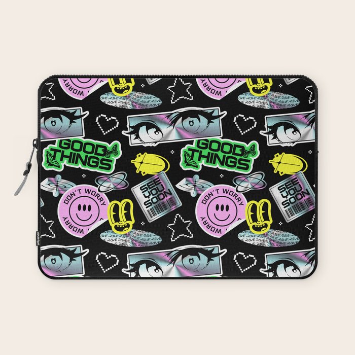 Retro holographic Y2K sticker pattern Laptop Sleeve Gallery Image 1