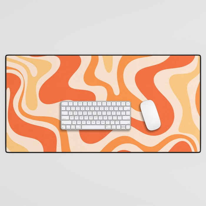 Tangerine Liquid Swirl Retro Abstract Pattern Desk Mat Gallery Image 1