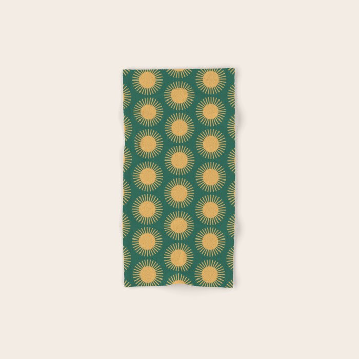 Boho Summer Sun Pattern X Kelly Green and Yellow Bath Towel Gallery Image 1