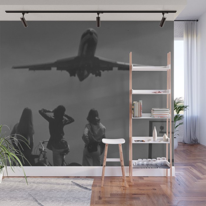 Steady As She Goes 31 aircraft coming in for a landing black and white photography- photographs Wall Mural Gallery Image 1