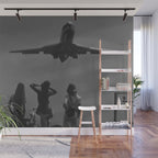 Steady As She Goes 31 aircraft coming in for a landing black and white photography- photographs Wall Mural Gallery Image 1
