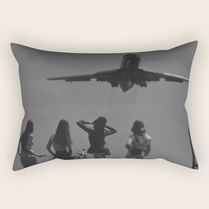 Steady As She Goes 31 aircraft coming in for a landing black and white photography- photographs Rectangular Pillow Gallery Image 1
