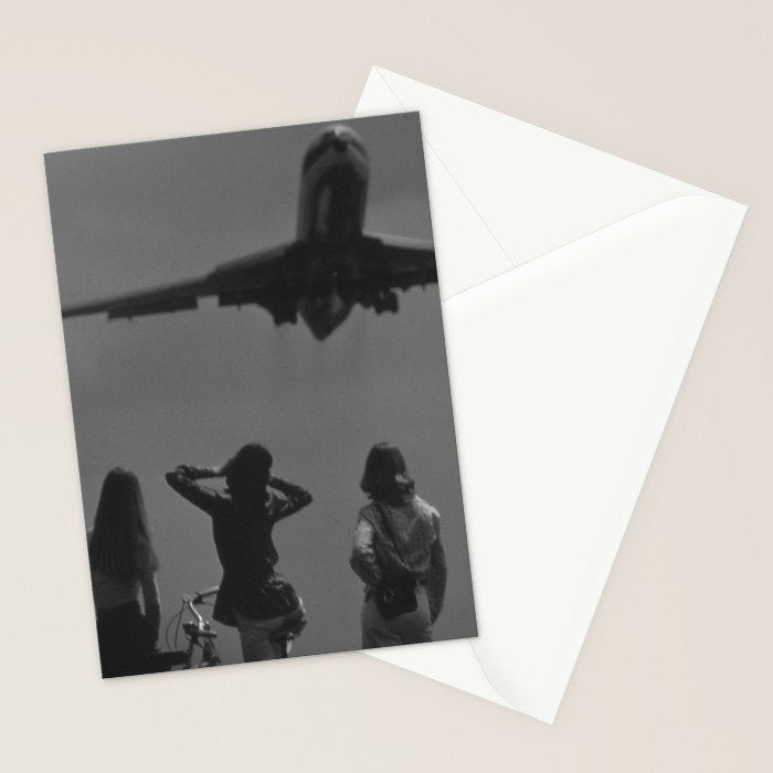 Steady As She Goes 31 aircraft coming in for a landing black and white photography- photographs Stationery Card Gallery Image 2