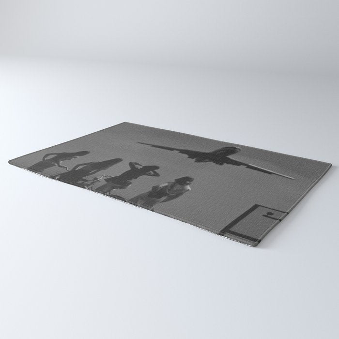 Steady As She Goes 31 aircraft coming in for a landing black and white photography- photographs Rug Gallery Image 3