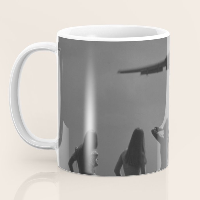 Steady As She Goes 31 aircraft coming in for a landing black and white photography- photographs Coffee Mug Gallery Image 3