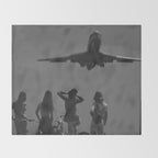 Steady As She Goes 31 aircraft coming in for a landing black and white photography- photographs Throw Blanket Gallery Image 2