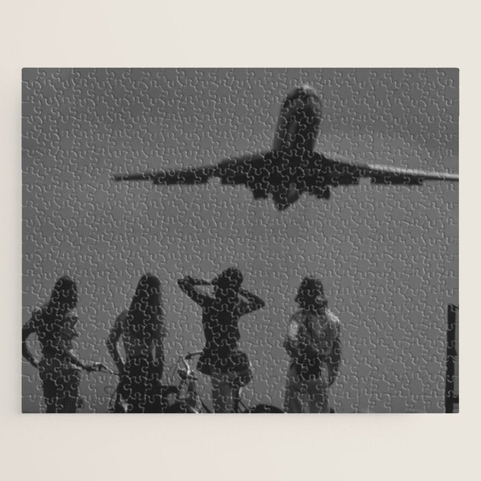 Steady As She Goes 31 aircraft coming in for a landing black and white photography- photographs Jigsaw Puzzle Gallery Image 1