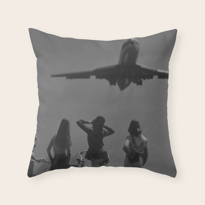 Steady As She Goes 31 aircraft coming in for a landing black and white photography- photographs Throw Pillow Gallery Image 6
