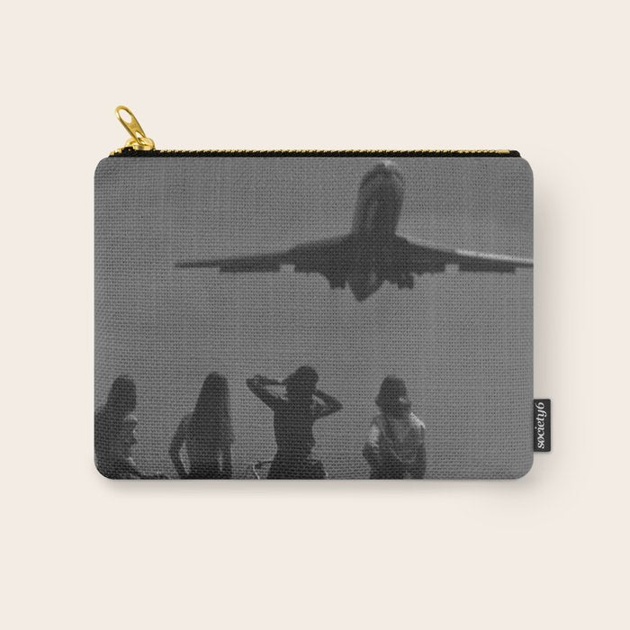 Steady As She Goes 31 aircraft coming in for a landing black and white photography- photographs Carry All Pouch Gallery Image 1