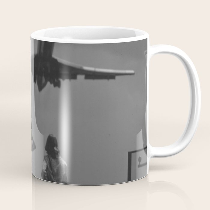 Steady As She Goes 31 aircraft coming in for a landing black and white photography- photographs Coffee Mug Gallery Image 1