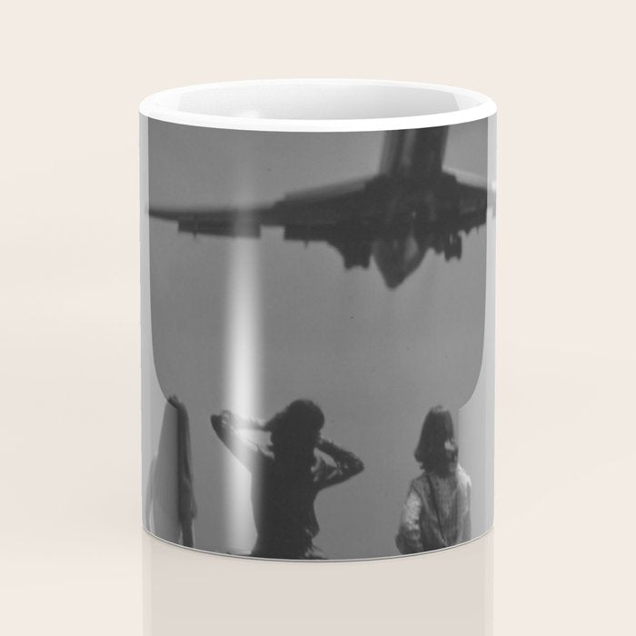 Steady As She Goes 31 aircraft coming in for a landing black and white photography- photographs Coffee Mug Gallery Image 4
