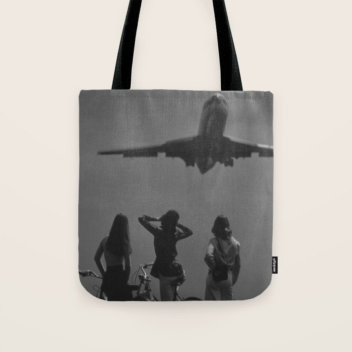 Steady As She Goes 31 aircraft coming in for a landing black and white photography- photographs Tote Bag Gallery Image 1