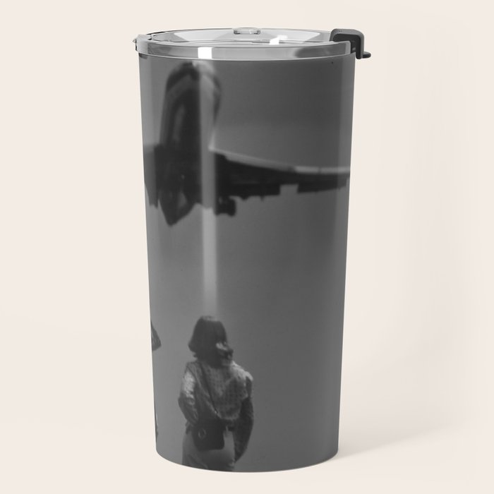 Steady As She Goes 31 aircraft coming in for a landing black and white photography- photographs Travel Mug Gallery Image 2