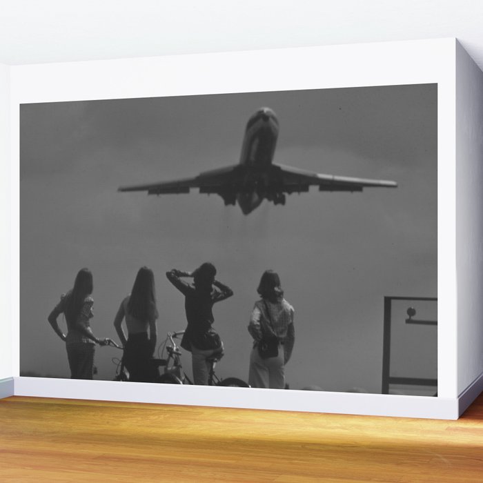 Steady As She Goes 31 aircraft coming in for a landing black and white photography- photographs Wall Mural Gallery Image 2