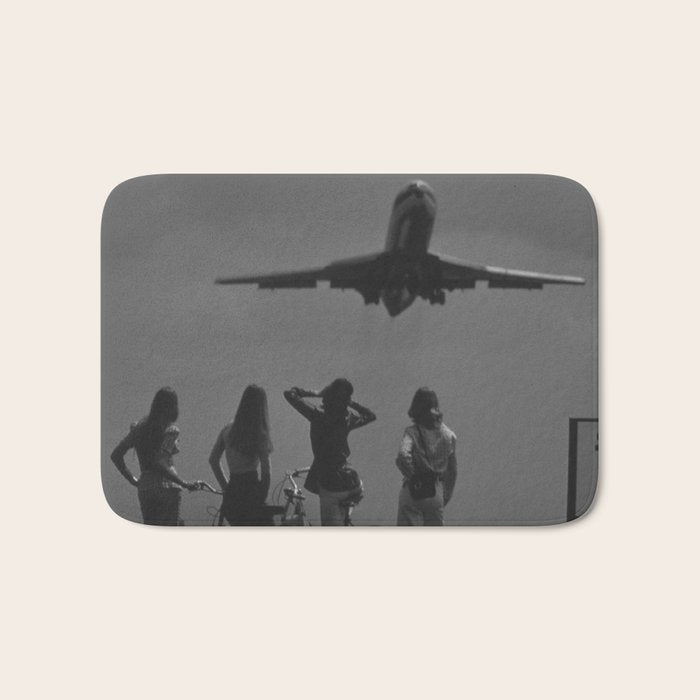 Steady As She Goes 31 aircraft coming in for a landing black and white photography- photographs Bath Mat Gallery Image 1