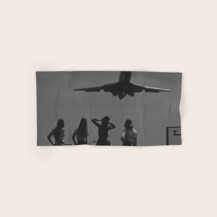Steady As She Goes 31 aircraft coming in for a landing black and white photography- photographs Bath Towel Gallery Image 1