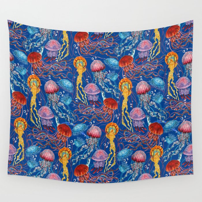 Jellyfish Collection - blue Wall Tapestry