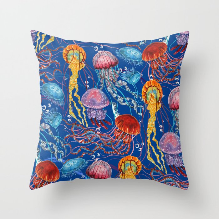 Jellyfish Collection - blue Throw Pillow Gallery Image 6