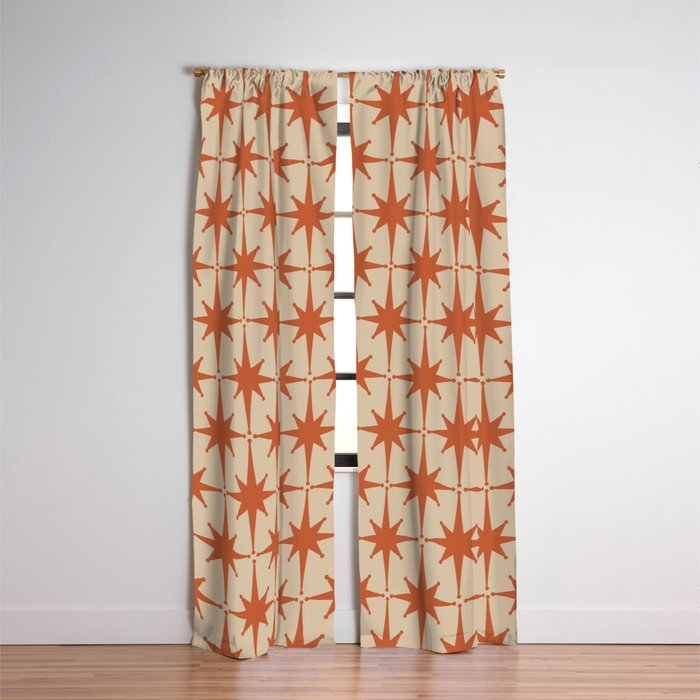 Midcentury Modern Atomic Starburst Pattern Mid Mod Burnt Orange and Beige Window Curtain Gallery Image 3