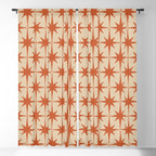 Midcentury Modern Atomic Starburst Pattern Mid Mod Burnt Orange and Beige Window Curtain Gallery Image 5