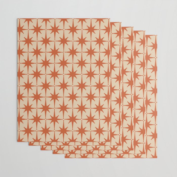 Midcentury Modern Atomic Starburst Pattern Mid Mod Burnt Orange and Beige Wrapping Paper Gallery Image 3