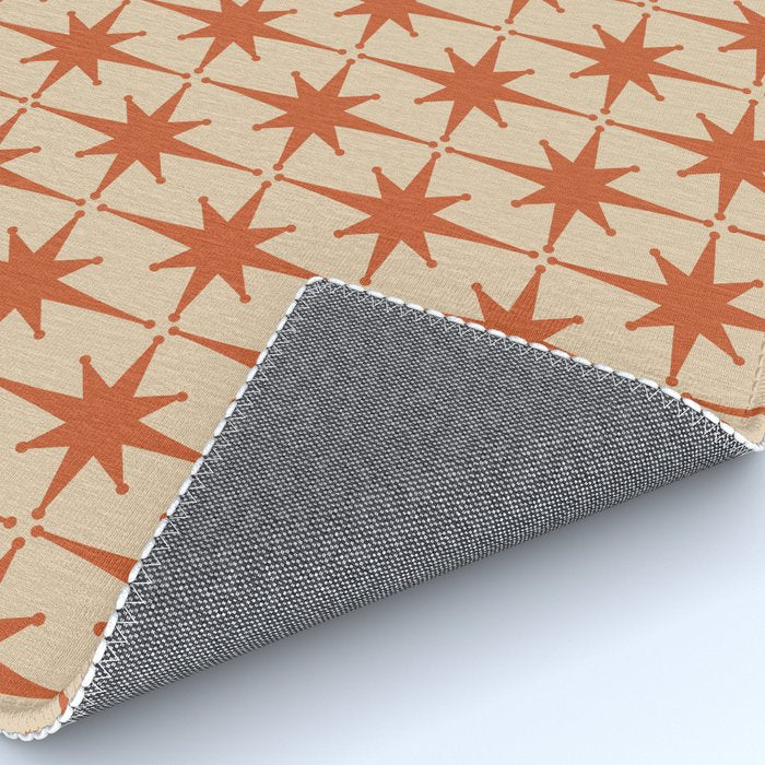 Midcentury Modern Atomic Starburst Pattern Mid Mod Burnt Orange and Beige Rug Gallery Image 4