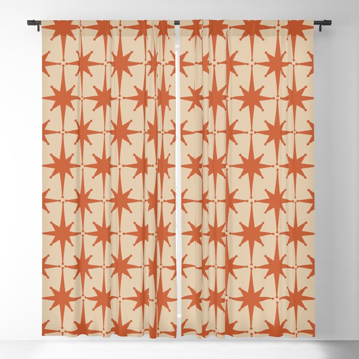 Midcentury Modern Atomic Starburst Pattern Mid Mod Burnt Orange and Beige Window Curtain Gallery Image 1
