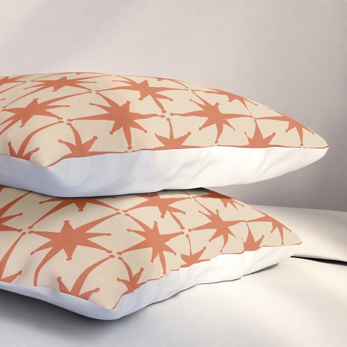 Midcentury Modern Atomic Starburst Pattern Mid Mod Burnt Orange and Beige Pillow Sham Gallery Image 3