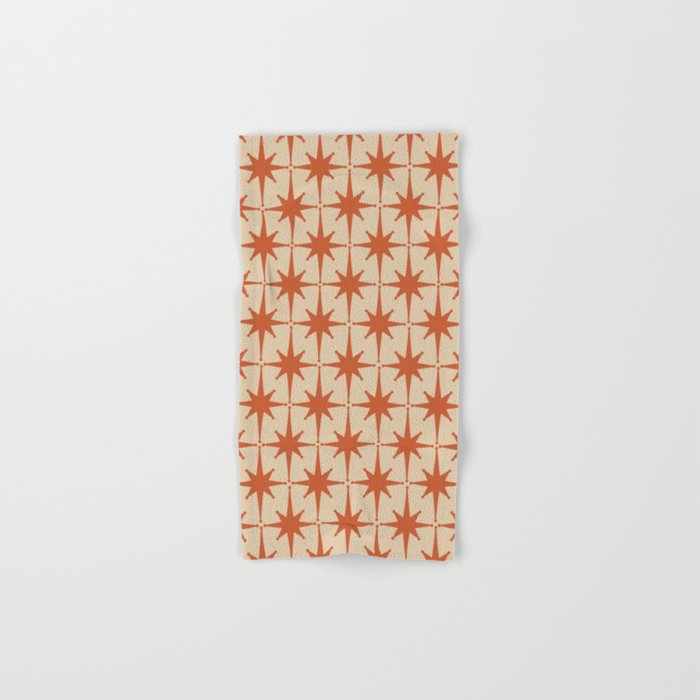 Midcentury Modern Atomic Starburst Pattern Mid Mod Burnt Orange and Beige Bath Towel Gallery Image 1