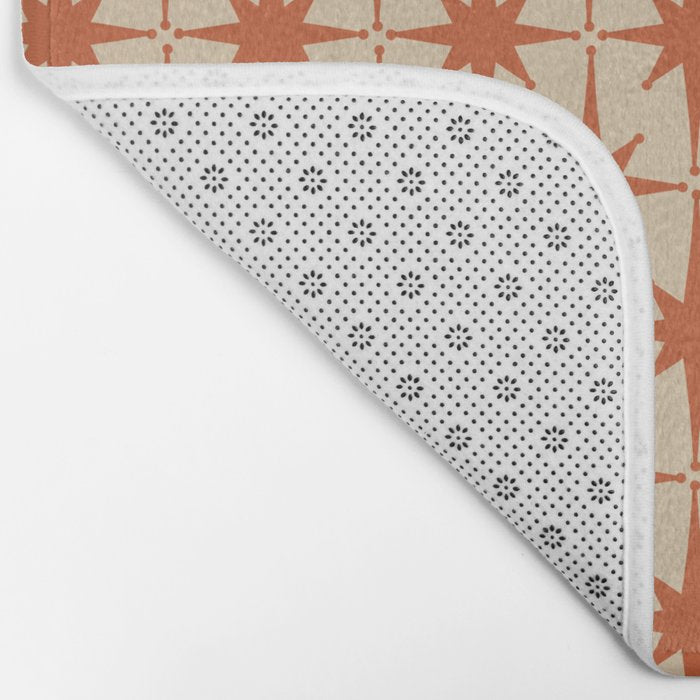 Midcentury Modern Atomic Starburst Pattern Mid Mod Burnt Orange and Beige Bath Mat Gallery Image 2